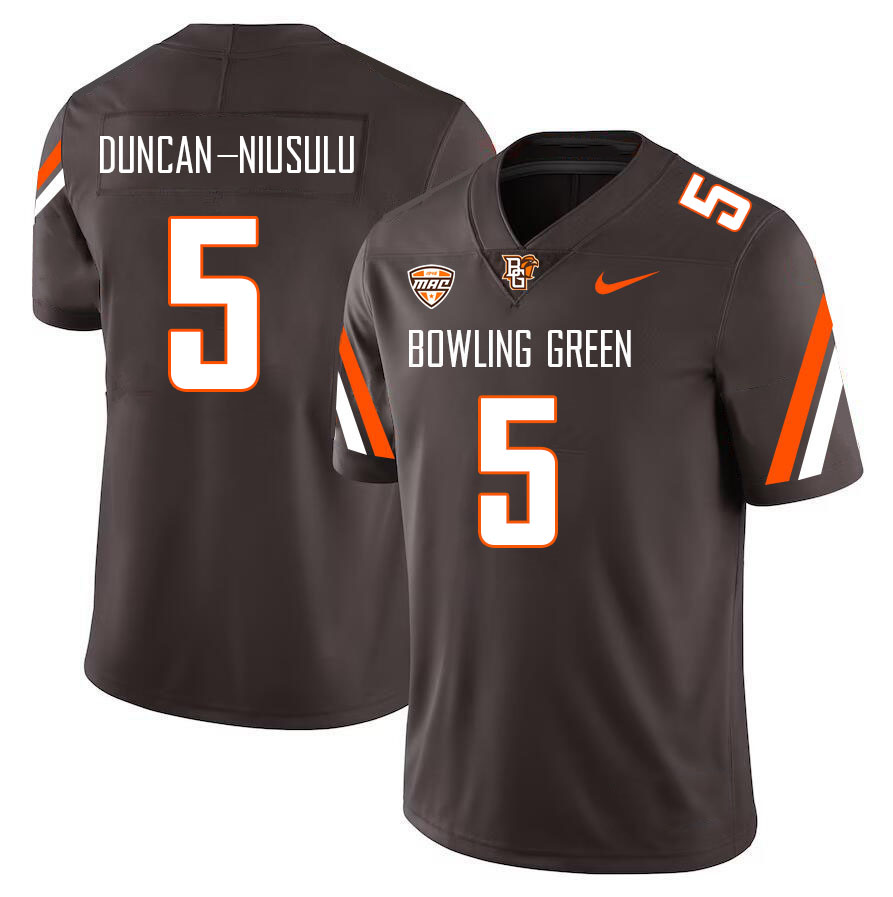 Bowling Green Falcons #5 Shamoun Duncan-Niusulu College Football Jerseys Stitched Sale-Brown